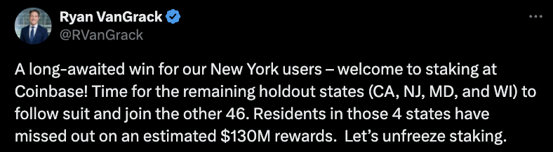 Coinbase enables staking for NY residents after regulatory approval Coinbase, New York, Cryptocurrency Exchange, Staking