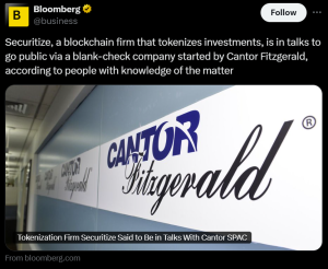 Securitize in talks to go public via Cantor’s blank-check firm: Report