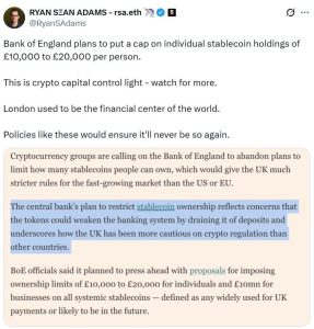 Bank of England clarifies plan to limit stablecoins is temporary